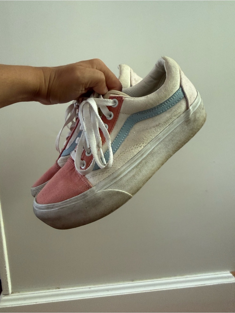 Vans Classic Canvas Skater Sneakers Shoes Women’s 7 Peach Blue Pink Platform